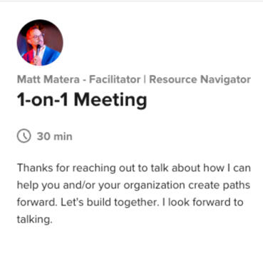 White box with text about a 1-on-1 Meeting with Matt.